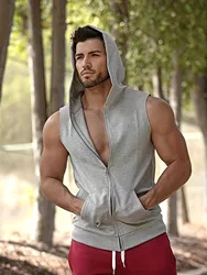 Men's Solid Tank Top, Active Quick Dry Comfy Breathable Crew Neck Sleeveless Hooded Shirt, Men's Clothing For Summer Outdoor