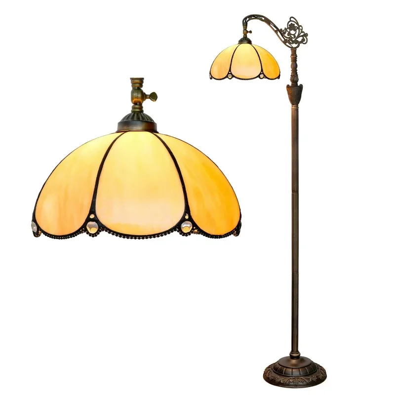 

Tiffany Victorian Style 40CM Yellow Baked Floor Lamp Interior Lighting Soft Arched Gooseneck