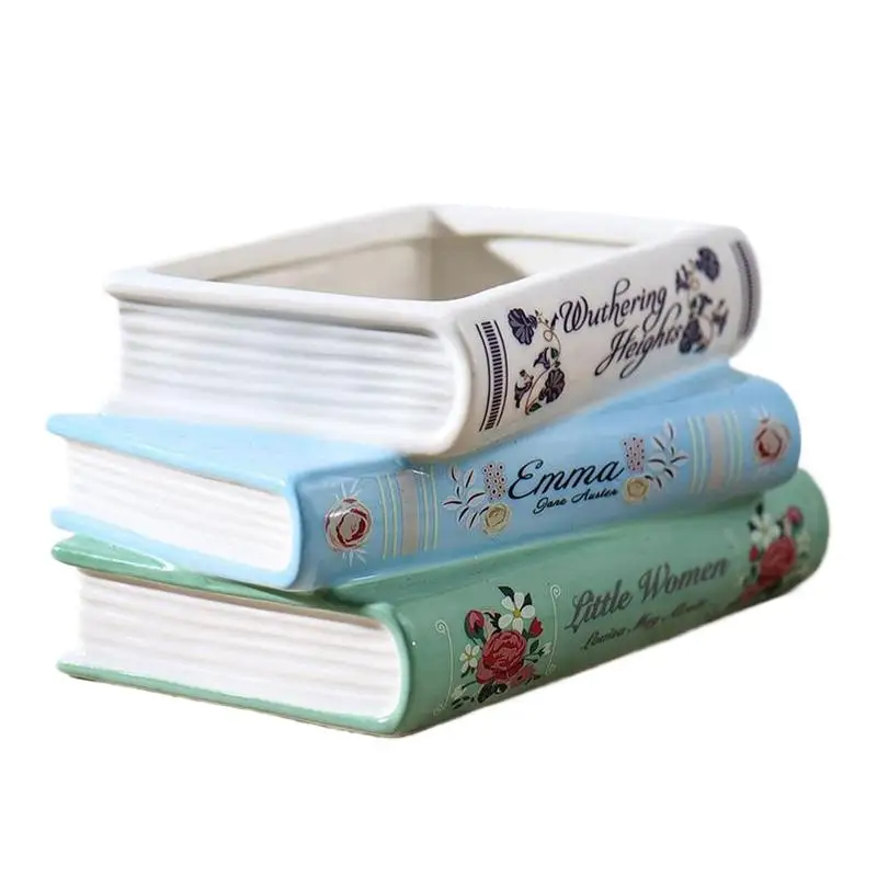 

Book Shaped Vase Small Book-Shaped Decorative Planter Ceramic Versatile Planter Table Centerpieces for Bookshelf Bedroom Offices