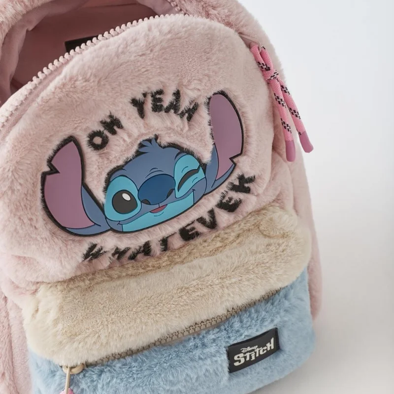 Disney Herbst und Winter Stitch süßer Plüsch-Schüler-Schulranzen, Cartoon-Kontrastfarbe, einfacher, leichter Rucksack mit großer Kapazität