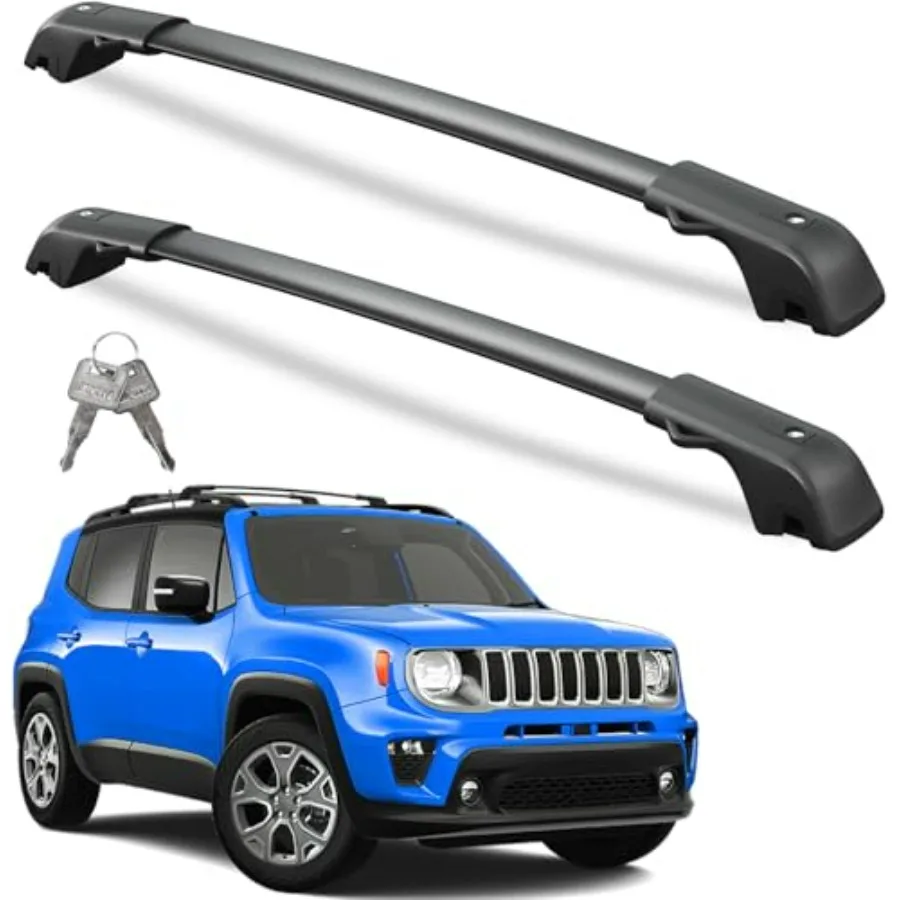 

Lockable Roof Rack Cross Bars 220lbs Compatible with 2015-2024 Jeep Renegade with Raised Side Rails Heavy Duty Aluminum Black R