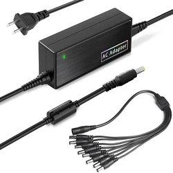 12V 5A Power Supply Adapter with 8-Way Splitter Cable 100~240V AC to DC Converter for Security Camera CCTV DVR Surveillance Syst