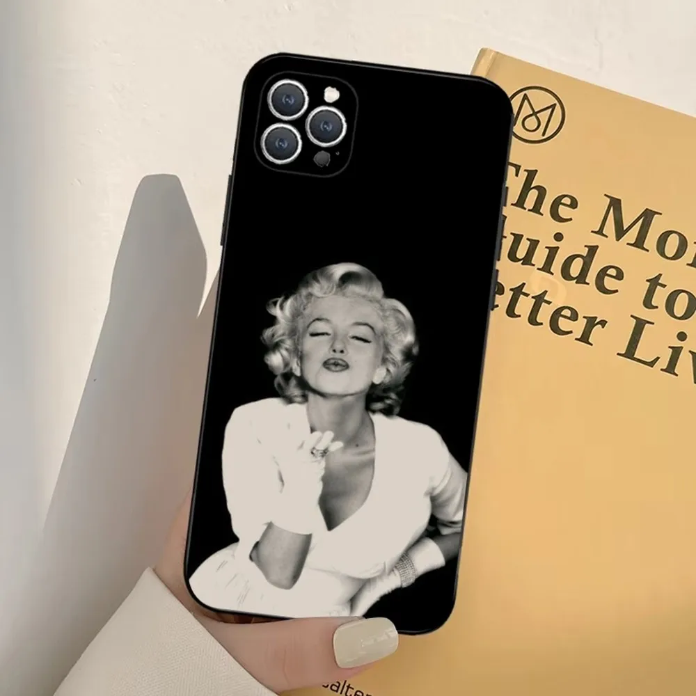 M-Marilyn Monroe Telefoonhoes Voor Iphone 16,15,14,13,12,11,Pro,X, Xs, Max, Xr, Plus,Mini Zachte Zwarte Hoes