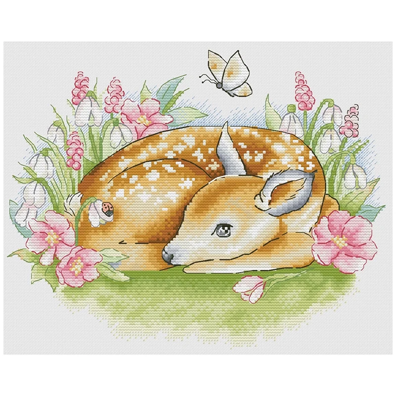 

Little Deer in Flowers Animals Patterns Counted Cross Stitch 11CT 14CT 16CT 18CT Cross Stitch Kits Embroidery Needlework Sets