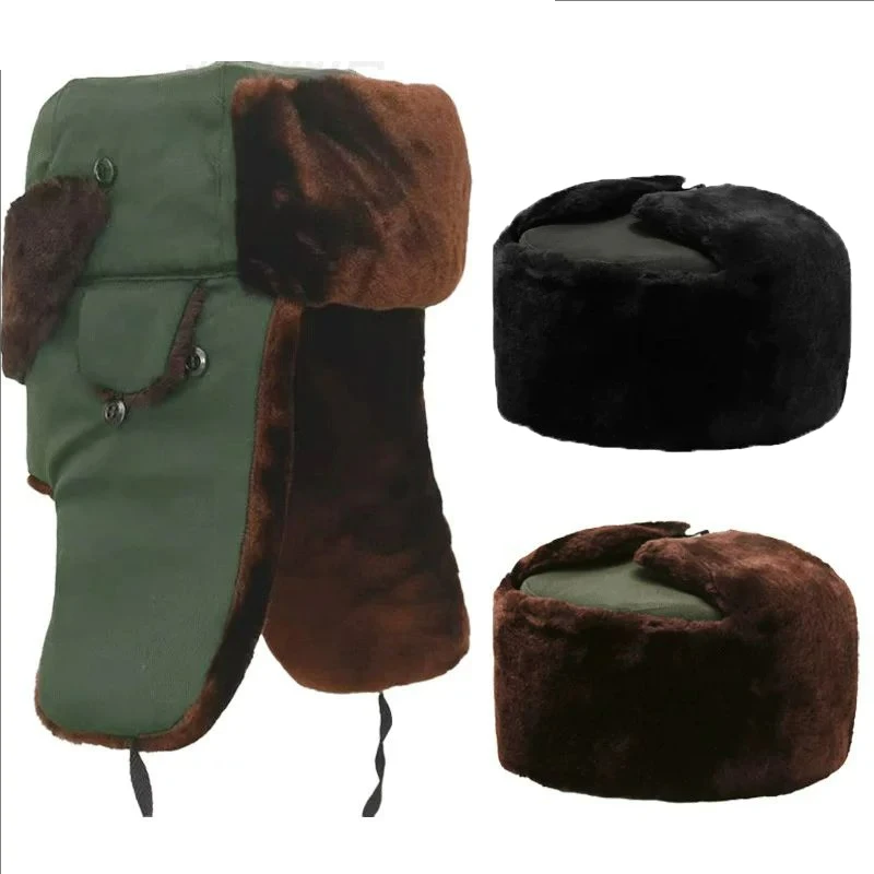 Outdoors Thick Bomber Hat Windproof Ear Protection Ushanka Fur Hat Warm Casual Winter Cap for Men Women Dad