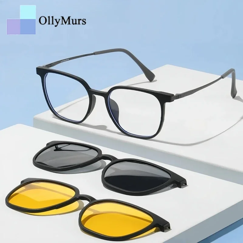 

OLLYMURS Ретро овальные поляризационные магнитные клипсы для мужчин и женщин TR90 оптическая оправа для очков по рецепту из чистого титана