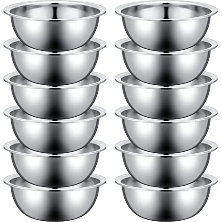 

12 Pcs Stainless Steel Mixing Bowls for Kitchen Hotel Restaurant Cooking, Silver, Nesting Metal Salad Prep Bowls Bulk Reusable
