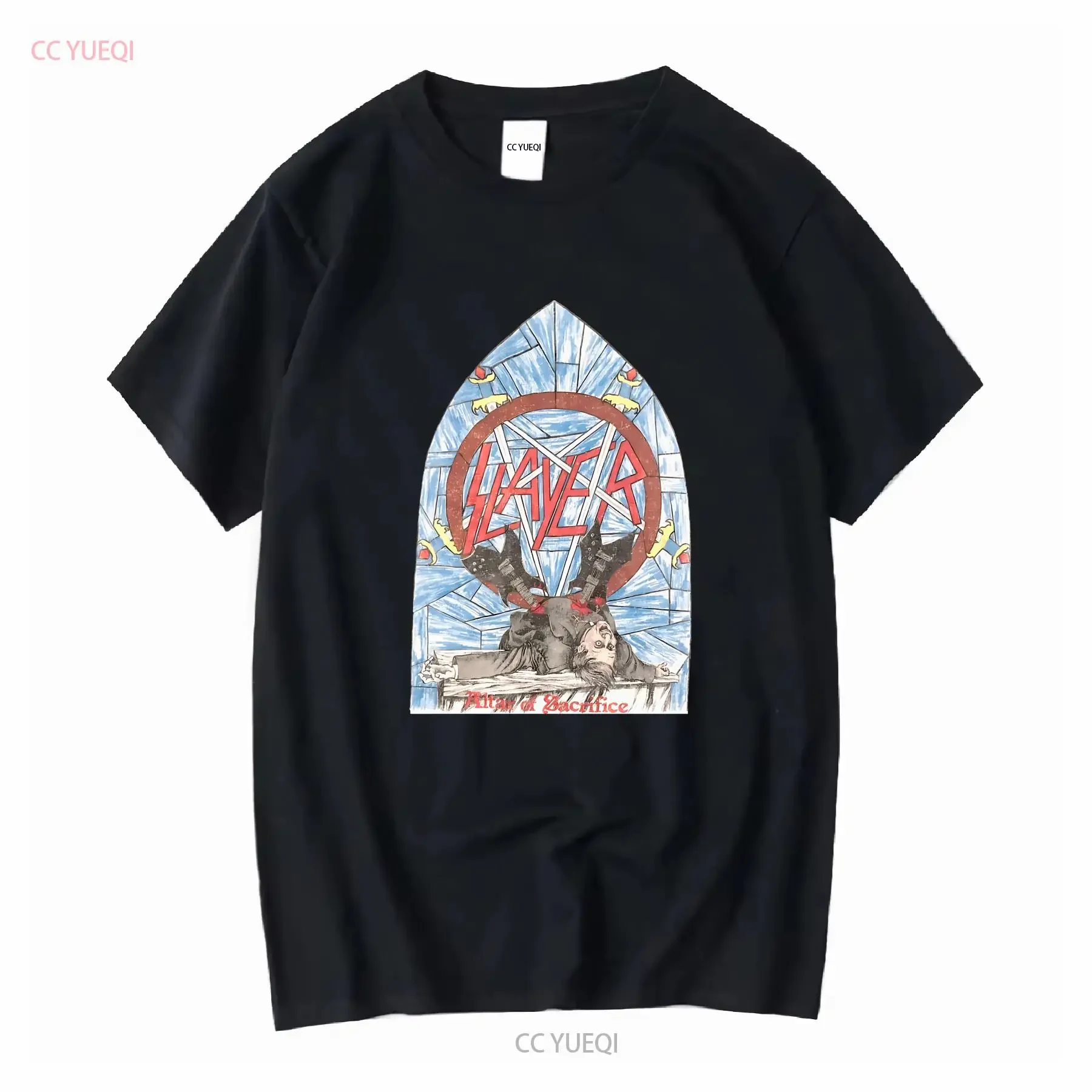 Herren-T-Shirt „Slayer Alter Of Sacrifice“, groß, weiß, Vintage, gewaschen, Streetwear-Grafik, bequem, vielseitig, leicht maskuliner Stil