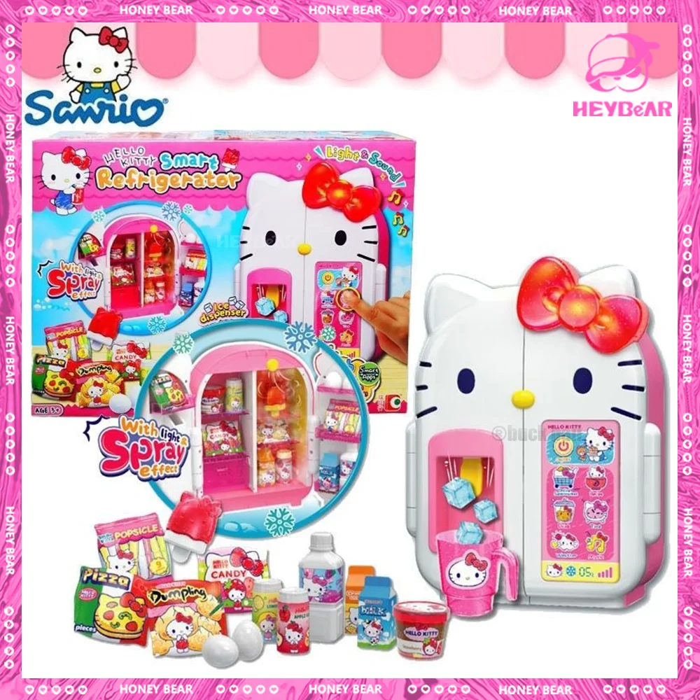 

Hello Kitty Simulation Kitchen Cartoon Kawaii Girl Cute Small Refrigerator Children'S Play House Set Pvc Collection Birthday Toy