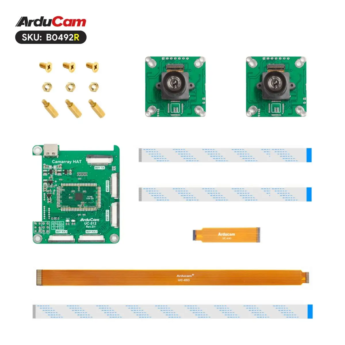 Arducam 컬러 글로벌 셔터 동기화 스테레오 카메라 번들 키트, 라즈베리 파이용, 2.3MP * 2 AR0234