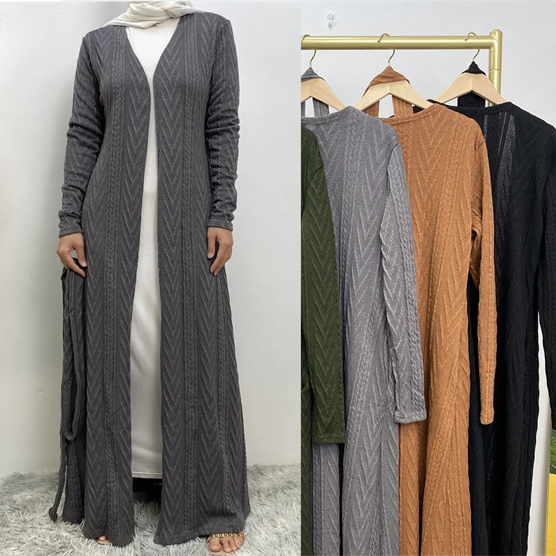 Kimono linen baru model terbuka Abaya saku berkualitas tinggi Dubai berbingkai kardigan Wanita Muslim Lebaran Ramadan clothingMU-906 Islami