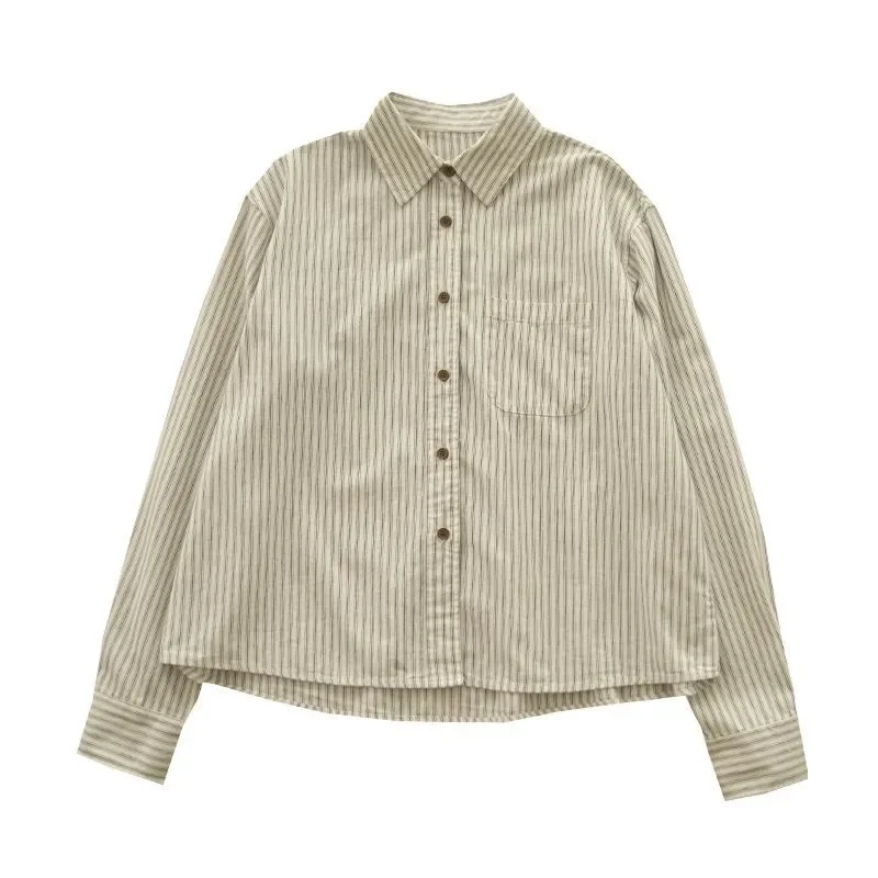 

Women's Striped Cotton Shirt Casual Long Sleeve Button Down French Style Blouse