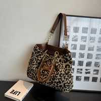 Women's Leopard Tote - Oversized shoulder bag with fixed shoulder strap, versatile textured faux leather shoulder bag-tan