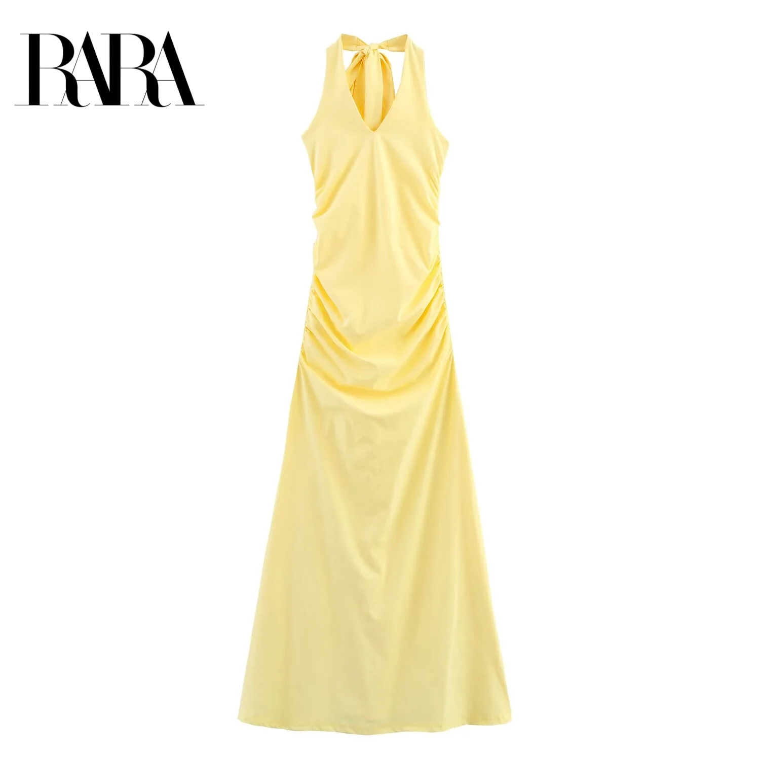 

RARA2025 Pure Desire Hollow Bow Halter Dress Pleated Suspender Dress Design Casual Holiday Style Slim Long Skirt