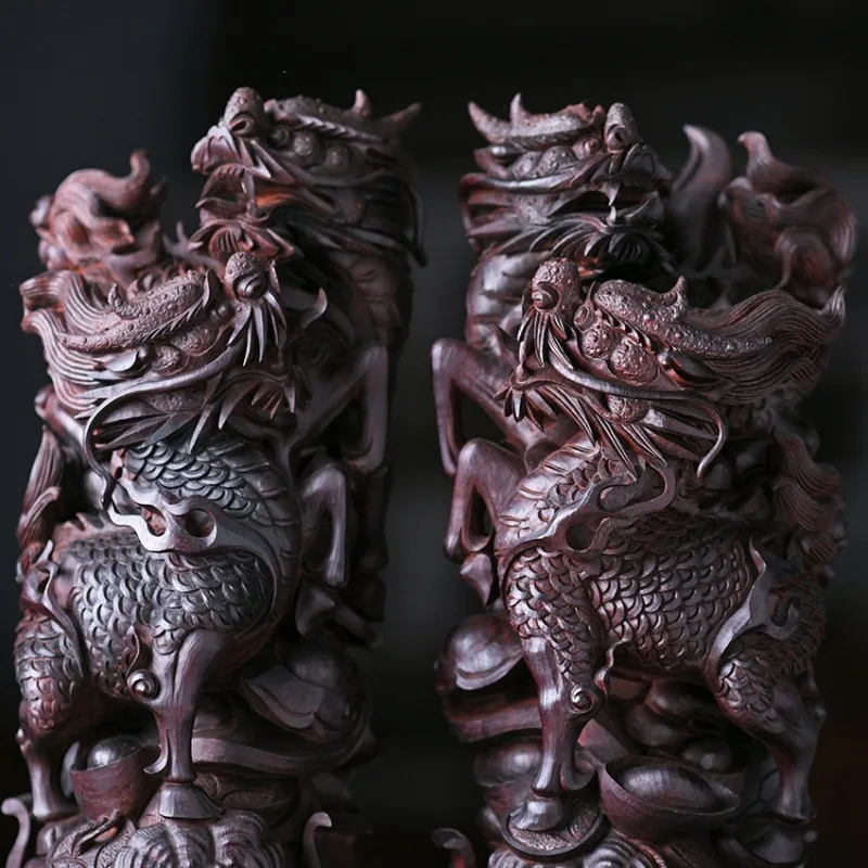 Indian lobular red sandalwood [auspicious beast unicorn] clear knife ornament red sandalwood handicraft carving