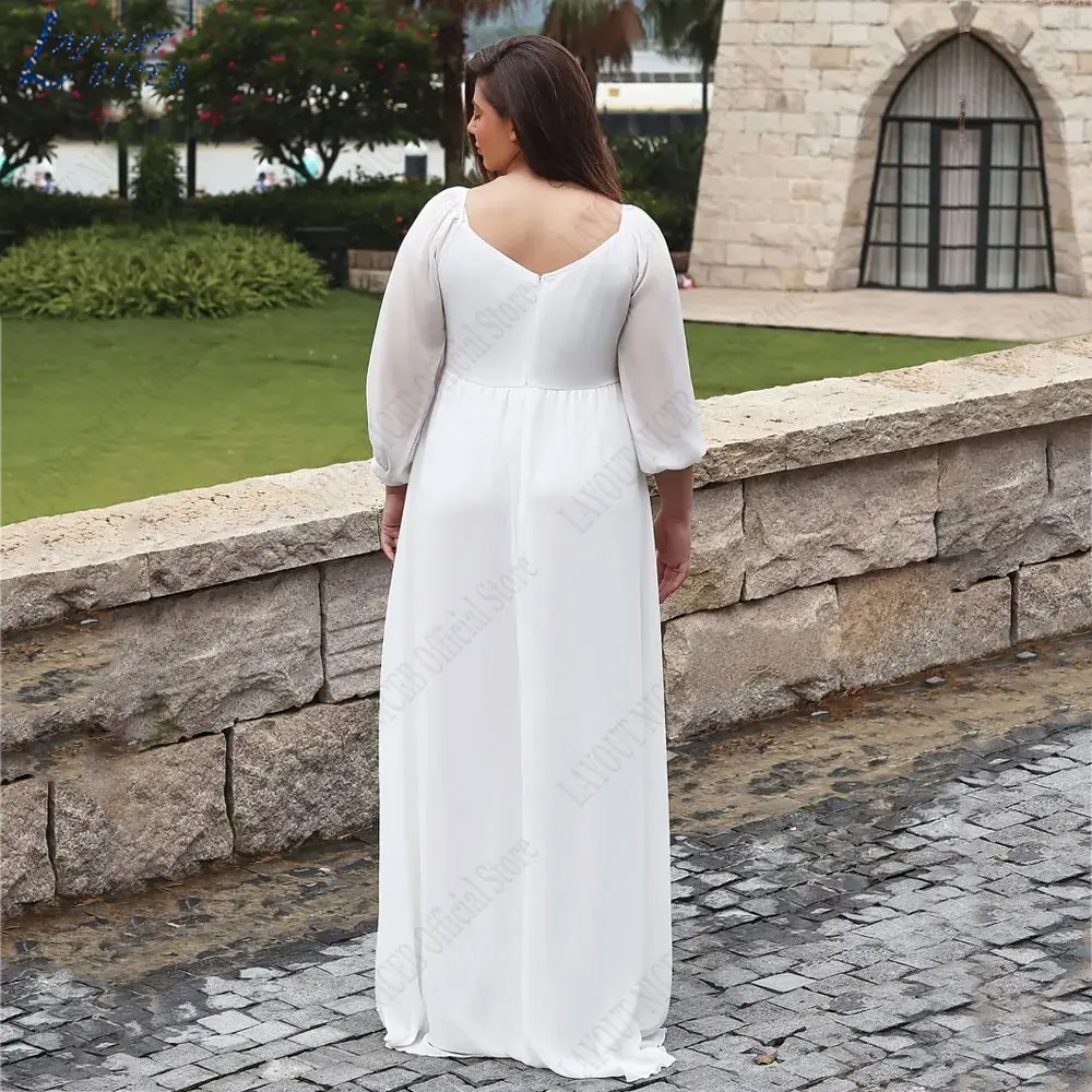 LAYOUT NICEB V-Neck Chiffon Plus Size Vestidos de casamento Full Puff mangas A Linha Vestido de noiva Backless Zipper vestidos de novia 2024LAYOUT NICEB V-Neck Chiffon Plus Size Vestidos de casamento Full Puff mangas A