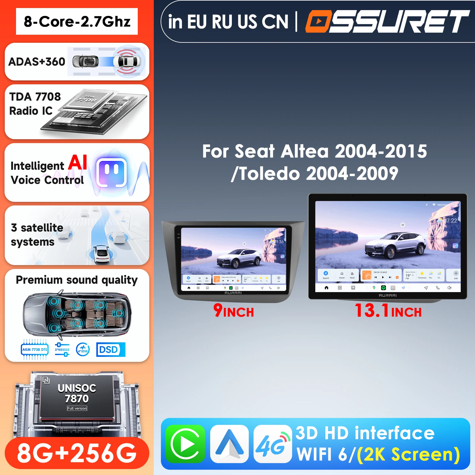 AURA AI X100 Intelligent Al Car Infotainment System GPS Navi for Seat Altea 2004-2015 Toledo Multimedia Player Carplay 4G ADAS