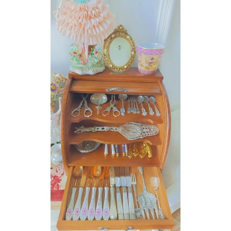 Retro Storage Box Vintage Jewelry Cosmetic Organizer, Wooden Curtain Case for Bracelet Collection, Antiquarian Display Holder
