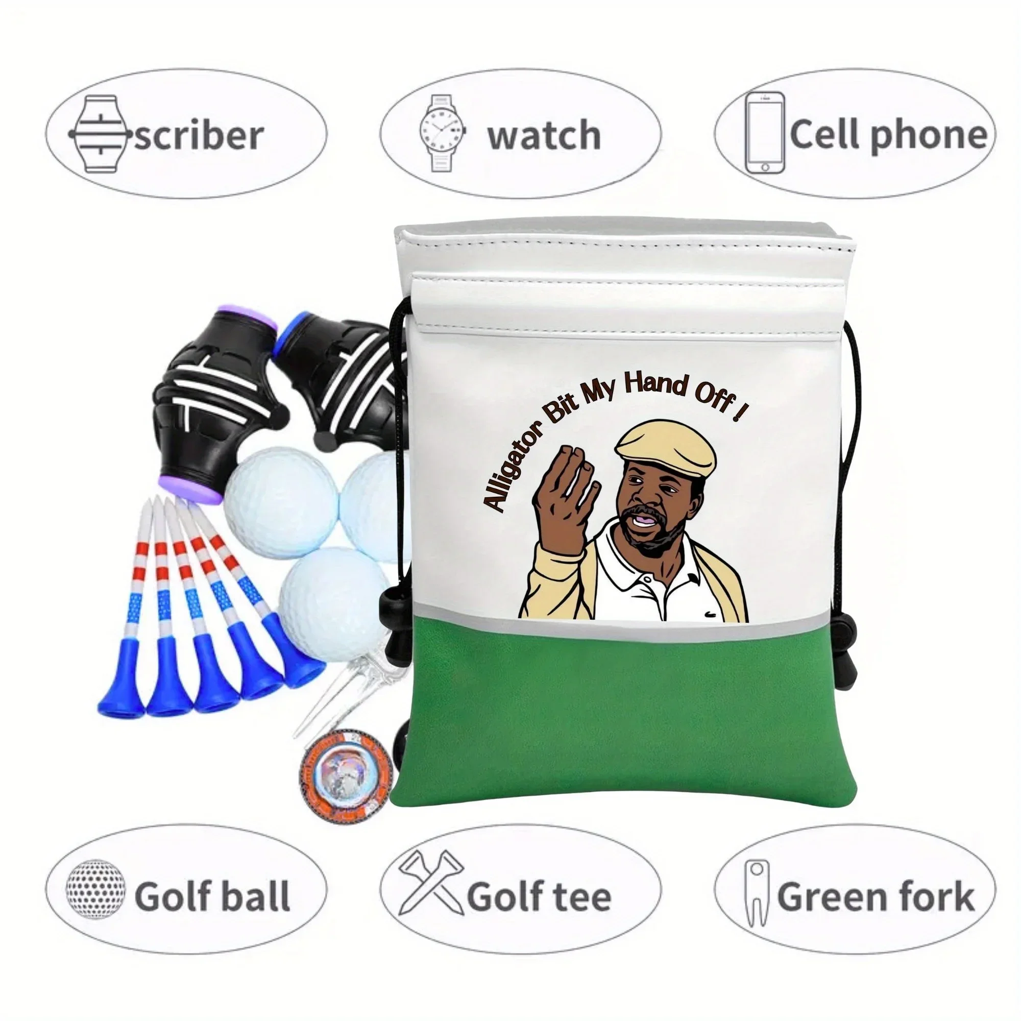 Funny Golf Tee Pouch Happy Gilmore Design pu Leather Tee Pouch with Drawstring Closure Portable Golf Accessories Great Gift for