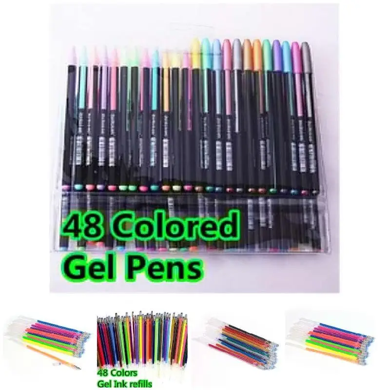 

48pcs/set School Supplies Stationery Gel Ink Refills Pen Neon Glitter Sketch Drawing Markers EM88