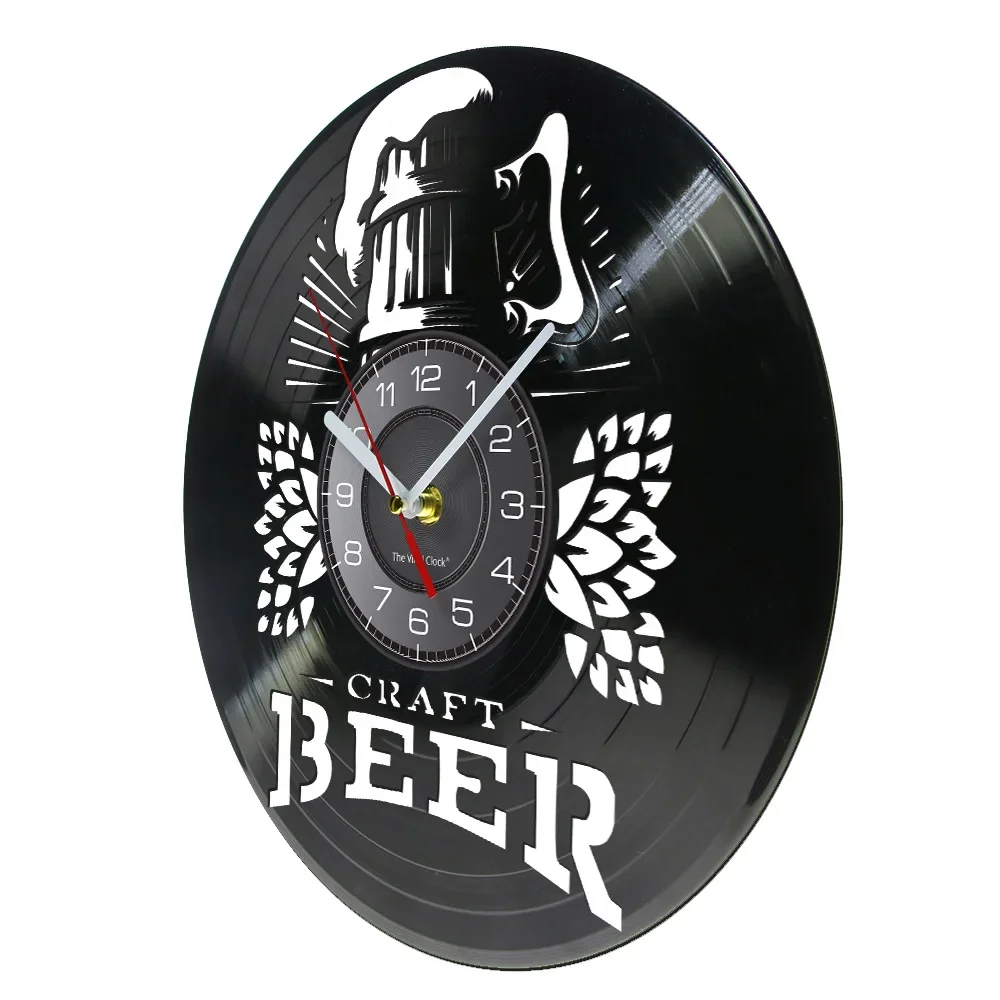 Craft Beer Time Art Sign Vintage Album Laser Wall Clock Liquor for Home Bar Pub Kitchen Dinning Room Decorative Silent Watch