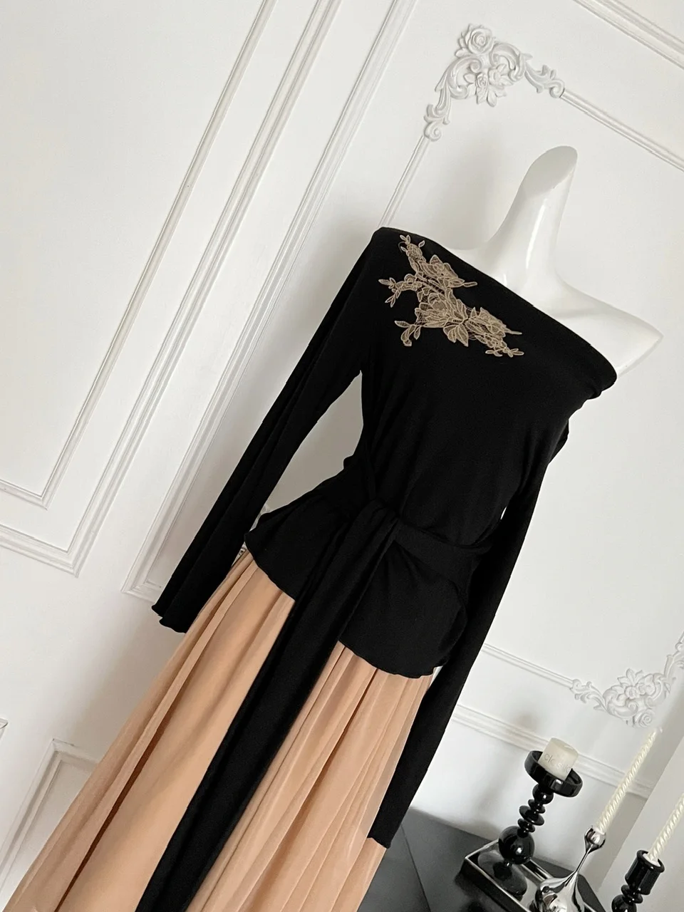 Ele Long Sve Embroidered Knitwear Me Waist-Cinching Top And Skirt Set Autumn Faion Casual Youth Universal Fit
