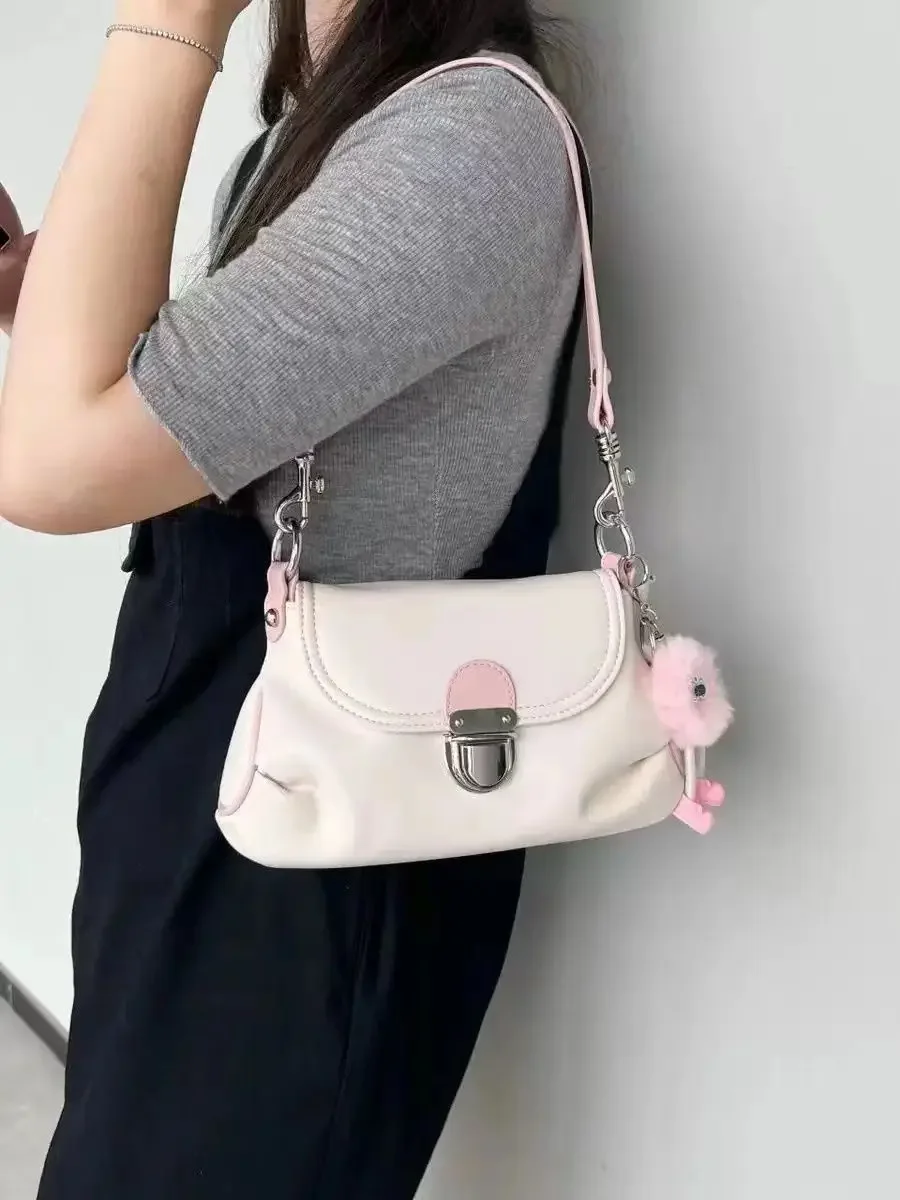 Miyagawa 2023 New Women's Korean Underarm Bags Shoulder Straps Retro Lock Buckle Soft Leather Single Shoulder Crossbody Bag