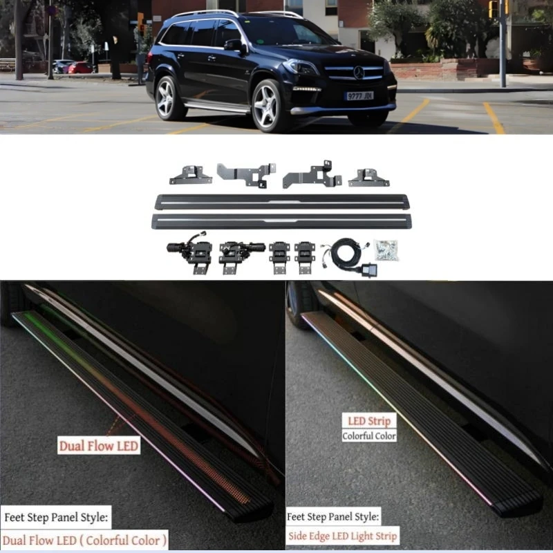 For Mercedes Benz GL GLS X166 2013-2018 Electric LED Running Board Automatic Side Step Retractable Foot Pedal Nerf Bars