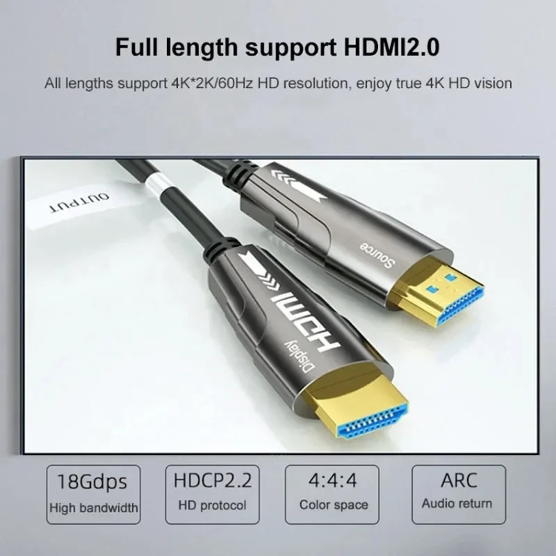 Kabel światłowodowy HDMI 2.0 AOC 4K @ 60Hz 18Gbps szybkie kable 4K HDMI ARC HDR HDCP dla RTX3080 3090 PS5 HDTV 10m 20m 30m 50m