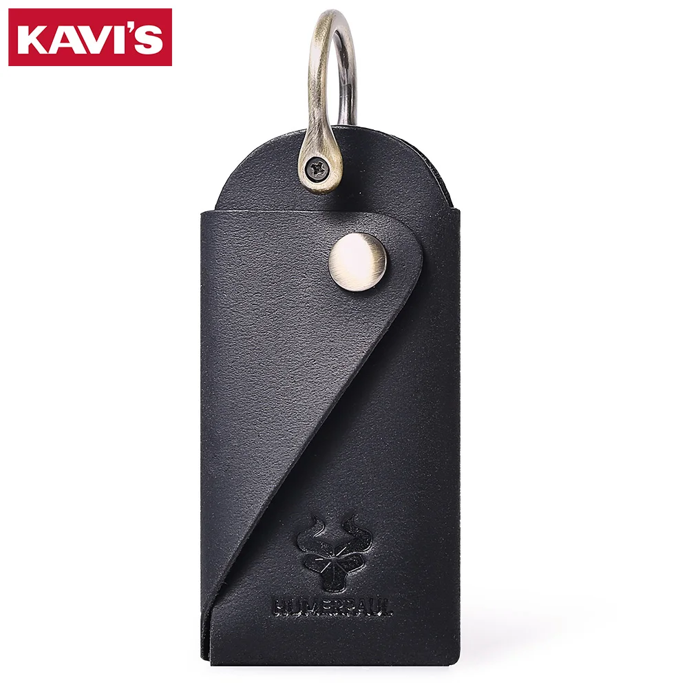 KAVIS The first layer of cowhide to make a key case, solid color, lightweight and easy to carry, large-capacity key storage bag