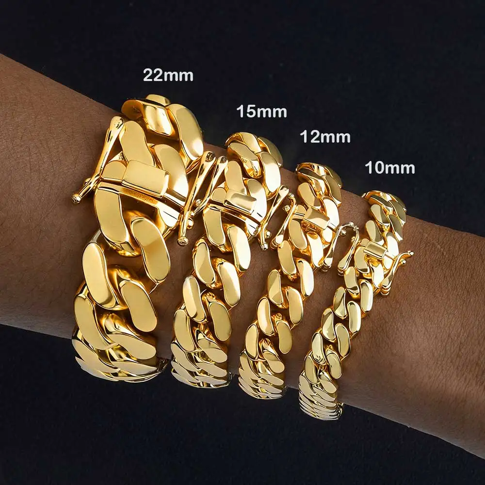 Men\'s 10-22mm Cuban Link Bracelet Hip Hop Heavy Brass Miami Cuban Link Chain Chunky Bracelet Jewelry For Boy Gift Drop Shipping