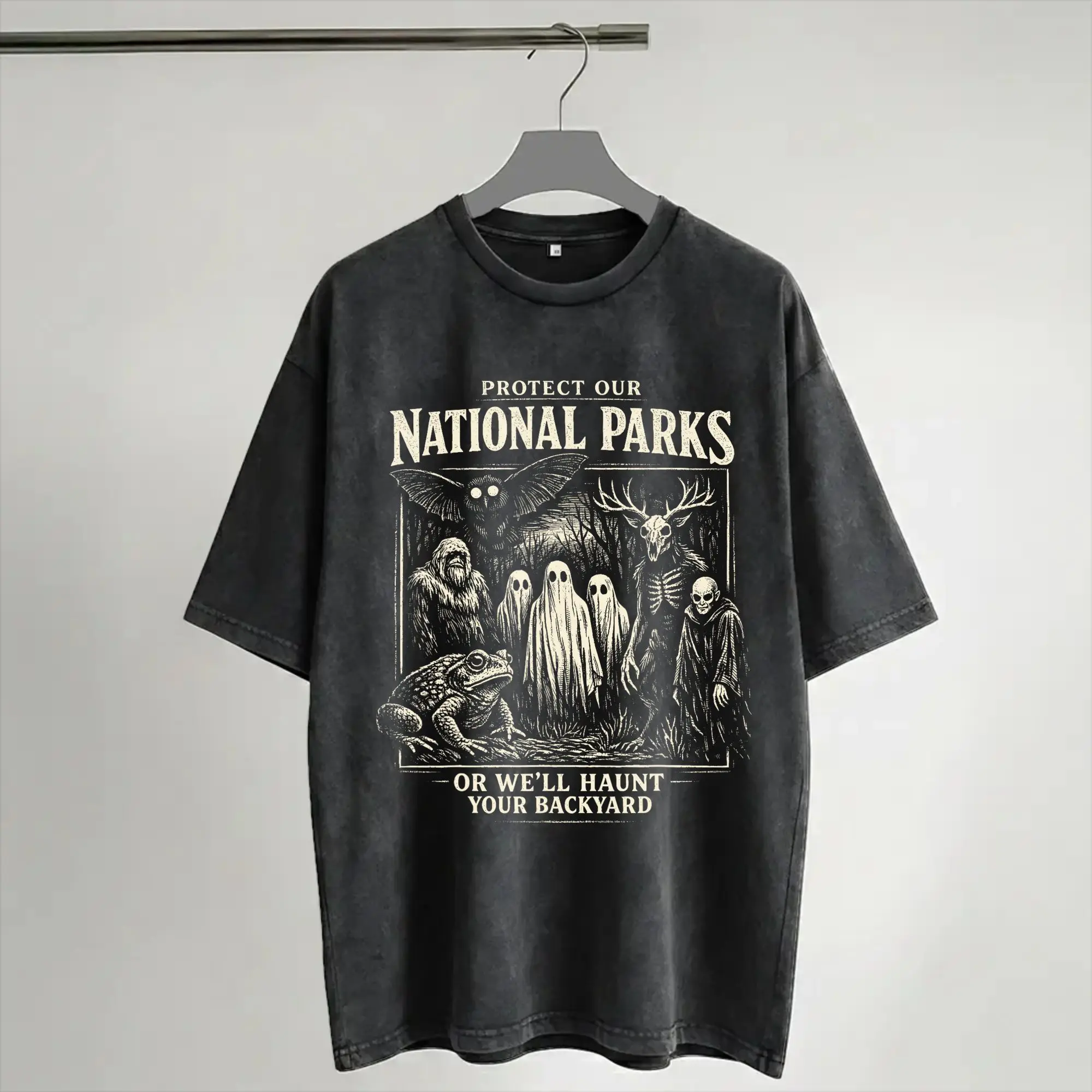 Protect Our National Parks or We'll Haunt Your Backyard T Shirt Washed Short Sleeve T-Shirts  Vintage Men Women Streetwear