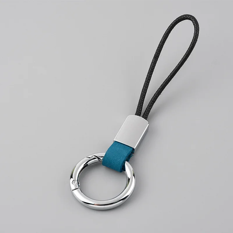 10pcs/setLuxury Genuine Leather Lanyard car keychain. Male and female leather Gunmetal Buckle key ring. Motorcycle keychain Gift