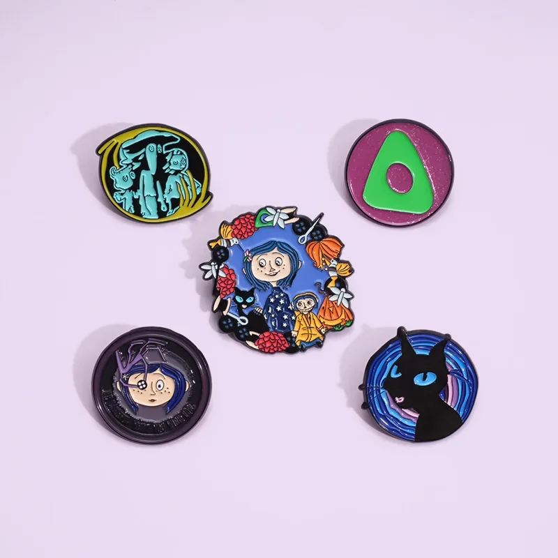 Disney Coraline & the Secret DoorMetal Brooch Cartoon Character Caroline Doll Pins Punk Fashion Accessory Gifts for Friends