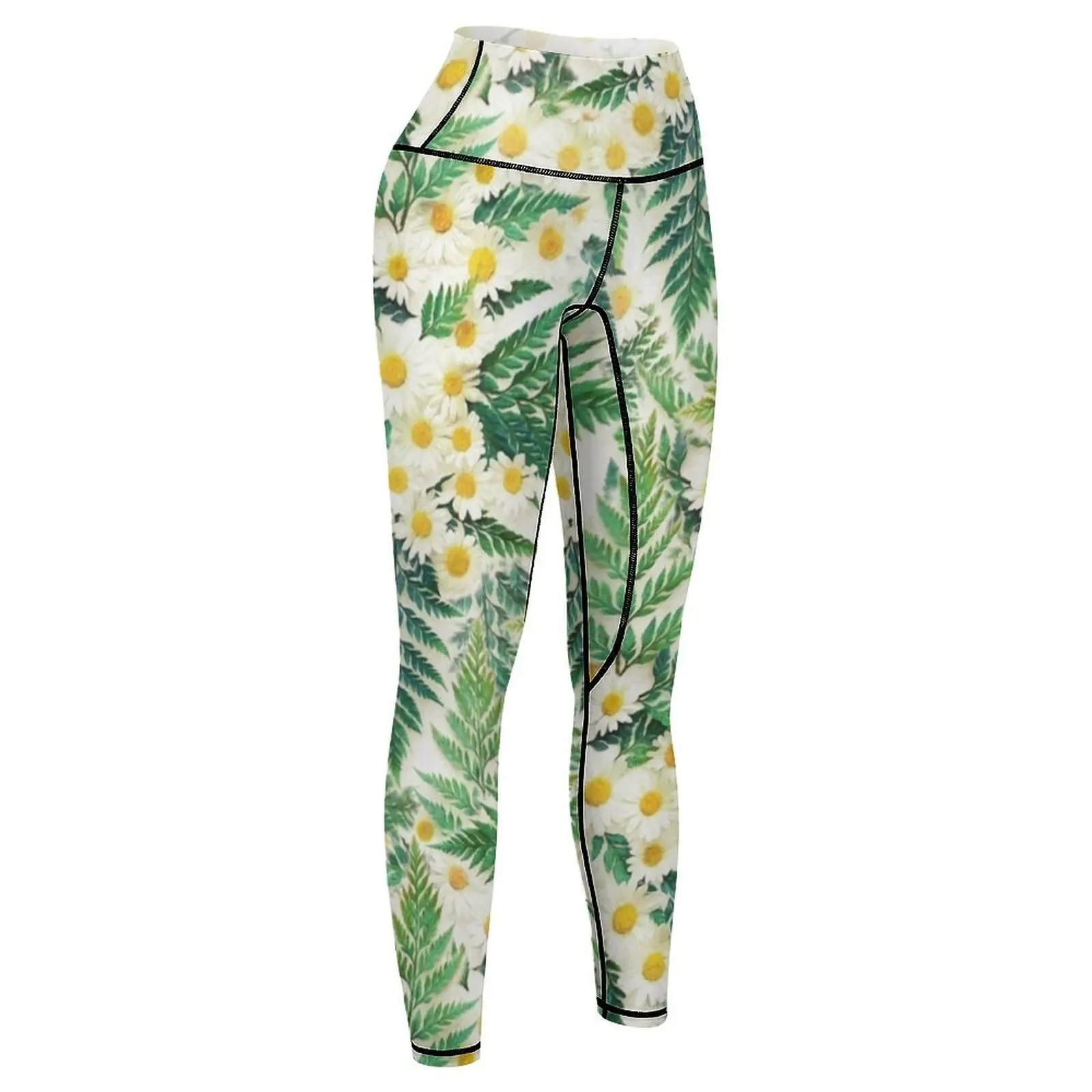 Textured Vintage Daisy and Fern Pattern Leggings Jogger pants gym pants harem pants Fitness clothing Womens Leggings