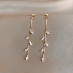 Exquisite Zircon Tassel Chain Dangle Earrings for Women Fashion Gold Plated Needle Willow Drop Earrings Jewelry Accessories