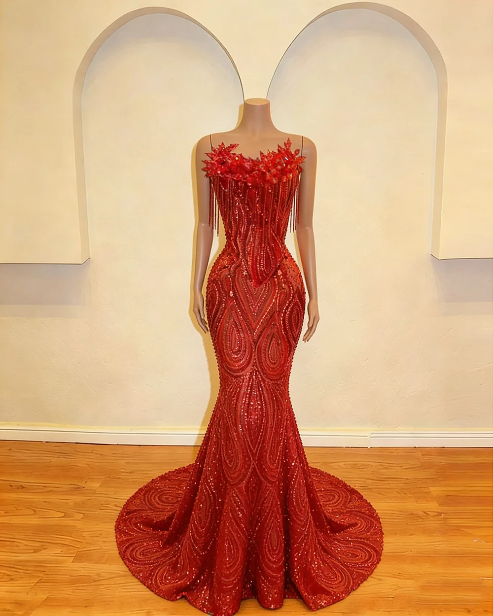 Real Image Red Prom Dresses 2026 Luxury Mermaid Party Gowns vestidos de cerimônia Black Girls Dress Customized
