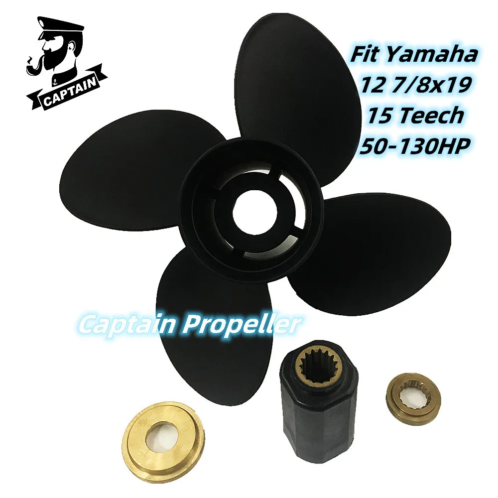 Captain Boat Propeller 12 7/8x19 Fit Yamaha Outboard Engine 50 60 70 75 80 90 100 300HP Aluminum Alloy 4 Blade 15 Tooth Spline