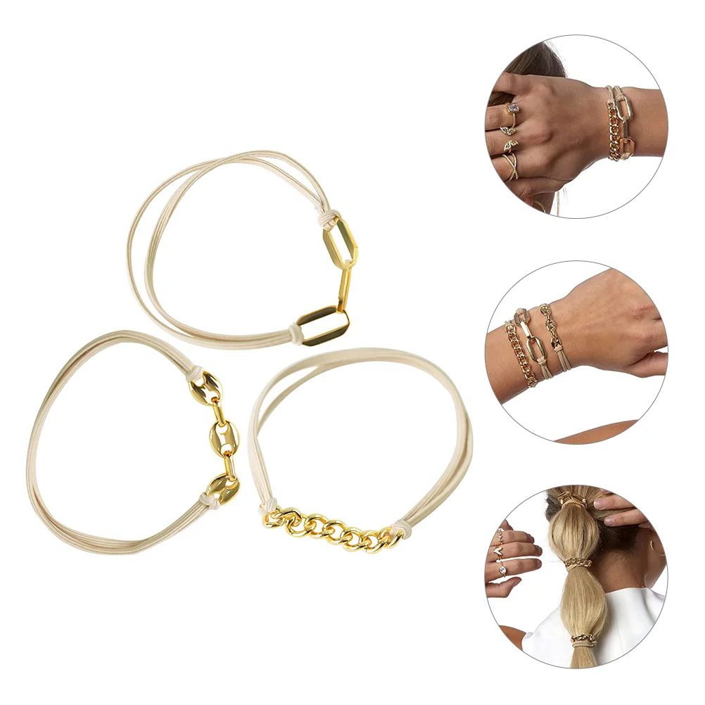 

3 Pcs Hair Accessories For Women Accessories Elastic Rope Tie Gold Silver Color Multi Use Bracelet Hair Ties Stylish Daily Wear