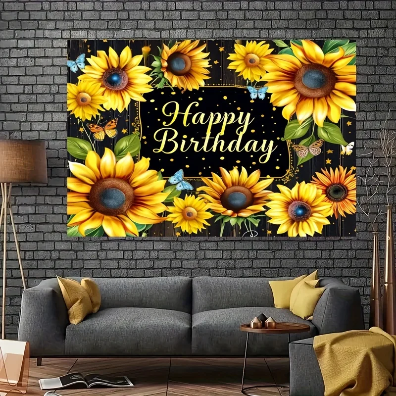 Rustic Sunflower Backdrop Banner Flower Butterfly Photo Background for Birthday Party Baby Shower Decor Photo Studio Backgrounds