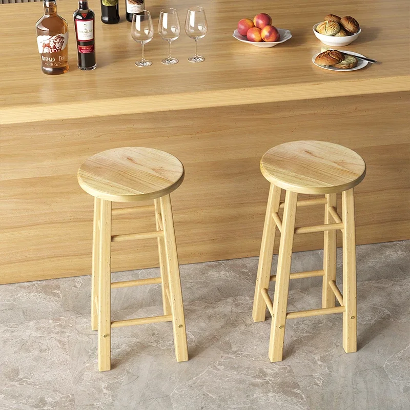 

Bar Chair Solid Wood High Stool Simple Reinforcement High Round Stool Step Stool Front Desk Thickened Bar Chair