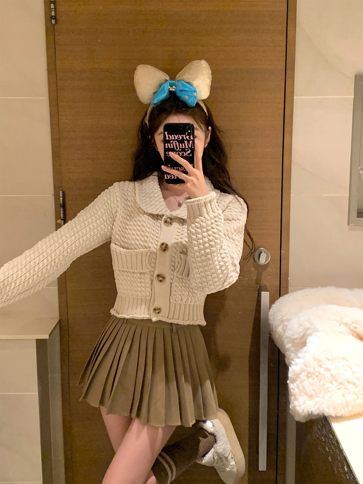 

Chen Jin Sweet Collar Sweater Cardigan High Weight 340g Chenille Open Front Knitwear Fem Autumn Faion Casual