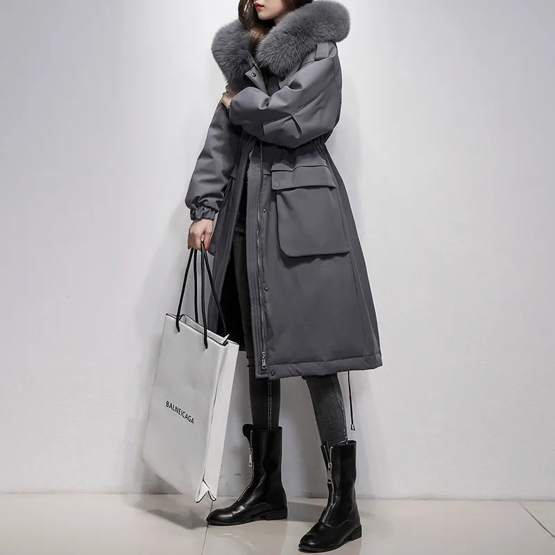 Real Fox Fur collar 90 White duck down Down Jacket For women 2026 Winter New Mid long length Jacket Over the knee Warm Workwear