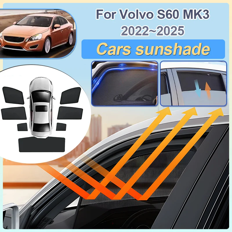

For Volvo S60 MK3 B4 B5 2022~2025 2023 2024 Car Mesh Sunshade Window Windshield Magnetic Visors Sun Shade Curtains Accessories