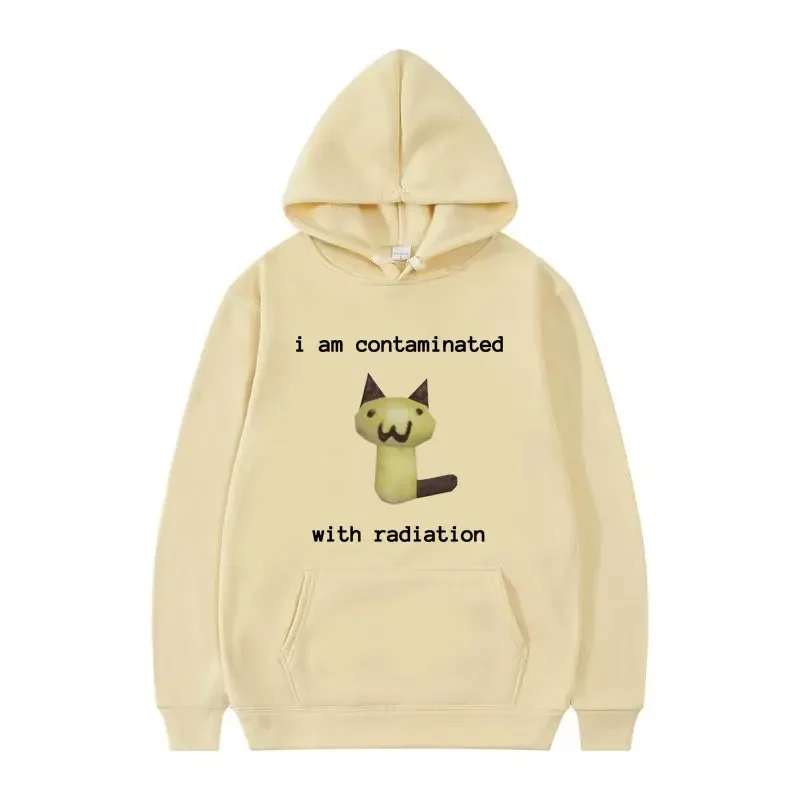 Eu estou contaminado por radiação engraçado gato emoji moletom com capuz moda feminina humor moletom feminino casual manga longa com capuz y2k