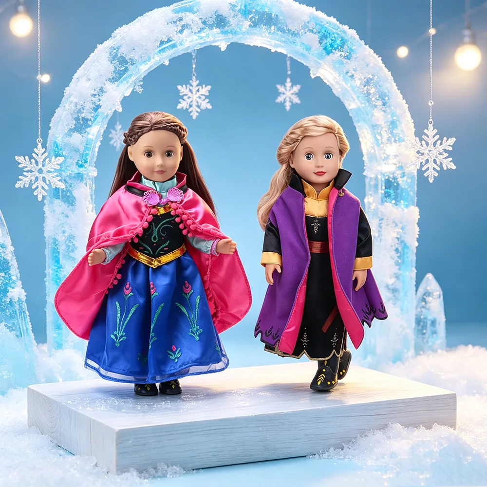 Cosplay Anime Figure Costume 18 Inch Girl Doll Clothes American Ours & Generation Kids Toys Dolls Accessories Anna Purple Dress