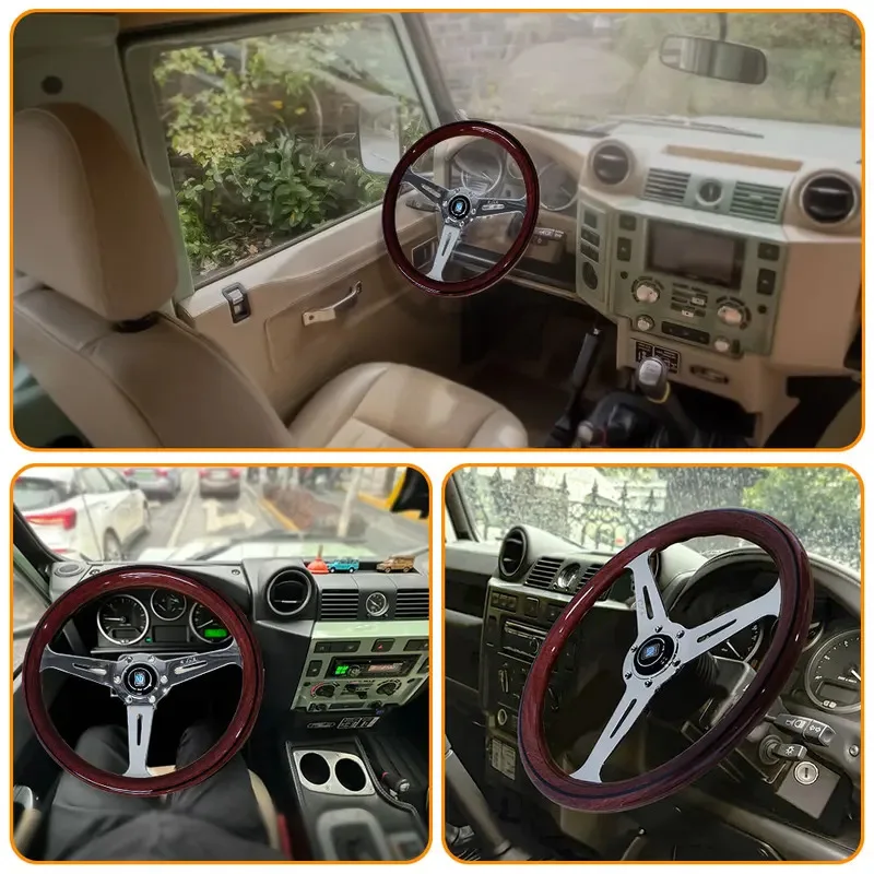 Wooden Steering Wheel For Land Rover Defender 350mm Classic Imitation Universal Racing Sport Steering Wheel