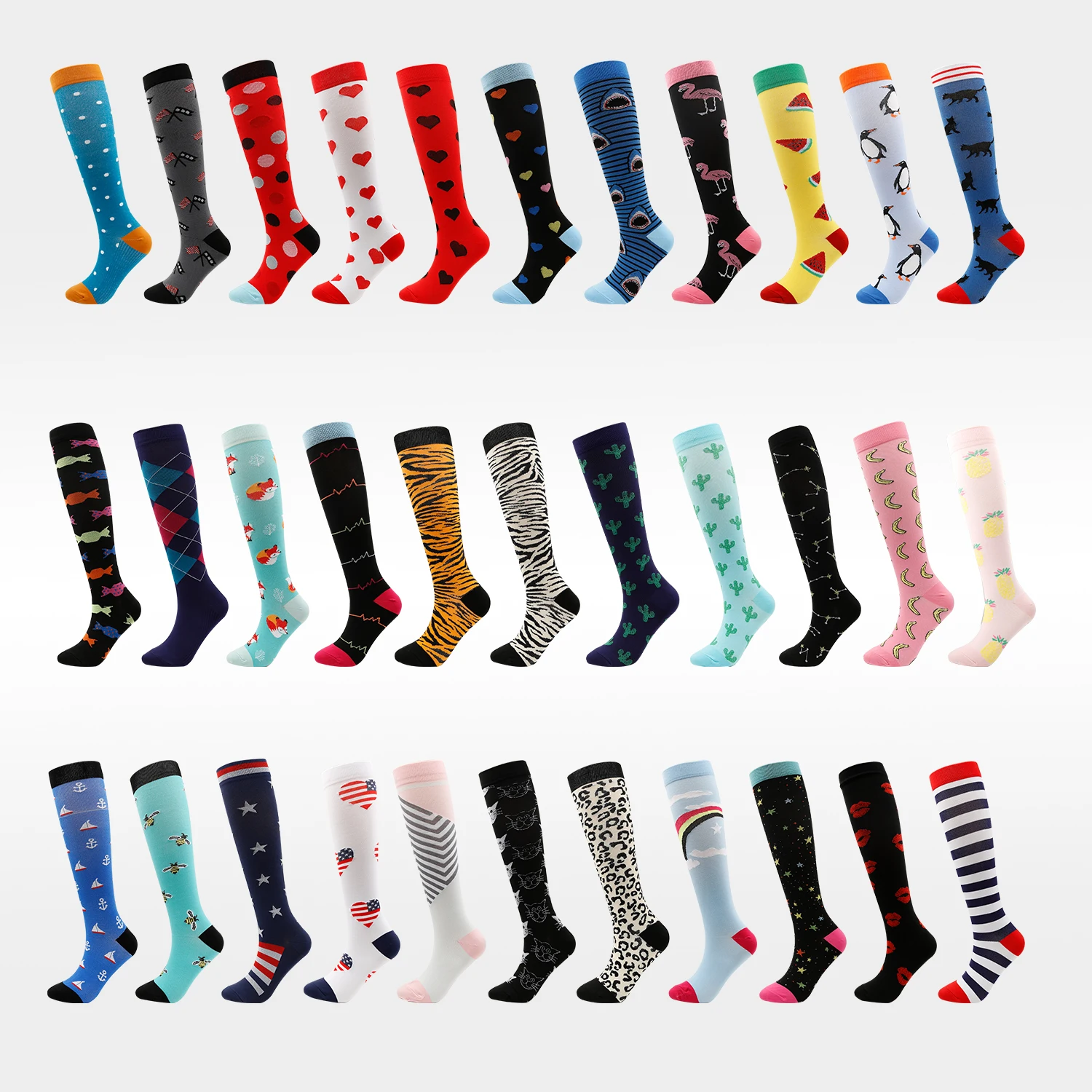 Compression socks for men and women, varicose veins, long socks for leg pain relief, knee pressure, neutral, solid color over kn