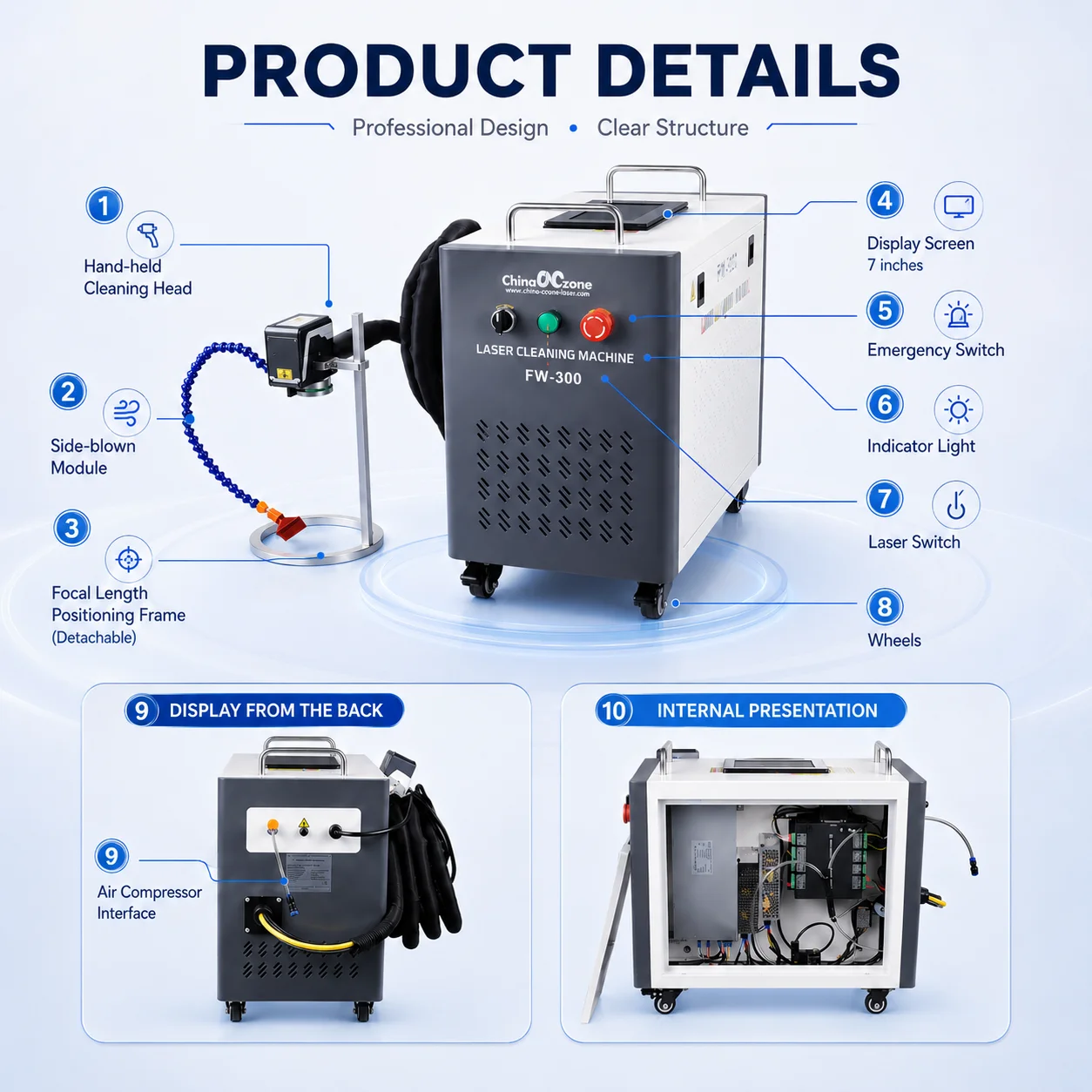 300W JPT Pulse Laser Cleaning Machine 2 IN 1 Laser Cleaner & Metal Marking Low Damage to Material for Metal Wood Rust Oil Paint Graffiti