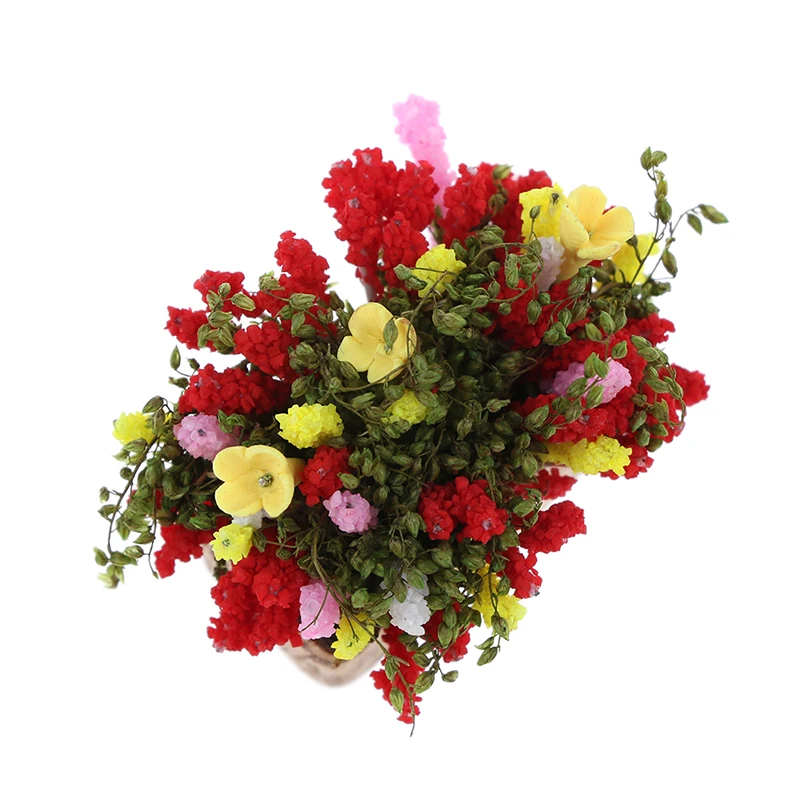 Mini arbusto de flores bonsái en miniatura con maceta de madera, maceta de flores para casa de muñecas, juguete de decoración Multicolor, venta 1/12, 1 unidad